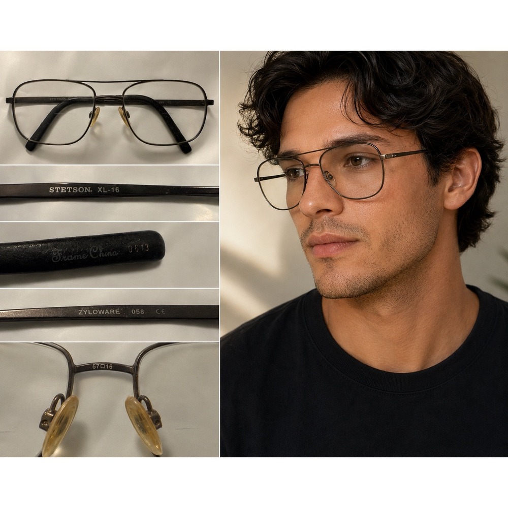 VTG 90s Stetson Eyeglass Frames XL 16 Aviator Gunmetal Grey 57 16 145 FramesOnly